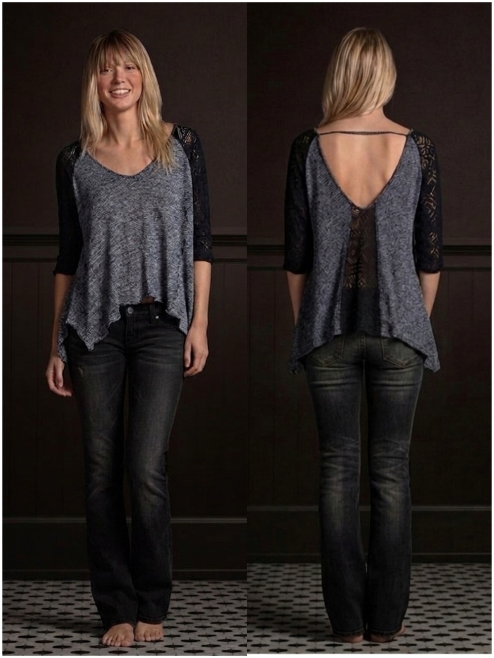 Hollister Asymmetrical Lace Tunic Top Size Medium Y2K Indie Sleaze Bohemian